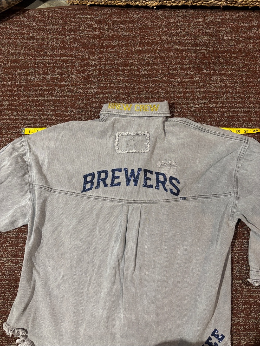 Tiny Turnip Milwaukee brewers sparkle slouchy distressed frayed button down S - Picture 13 of 15